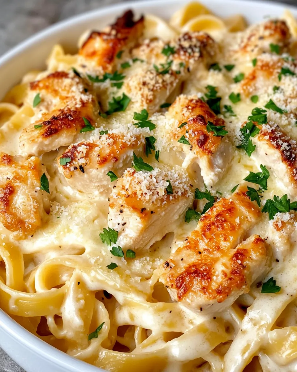 Delicious Garlic Butter Chicken Alfredo Casserole dish photo