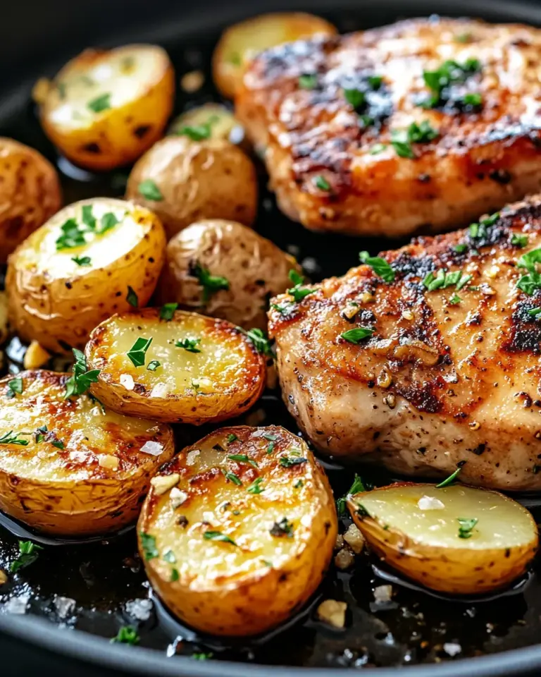 Homemade Garlic Butter Pork Chops and Potatoes recipe photo