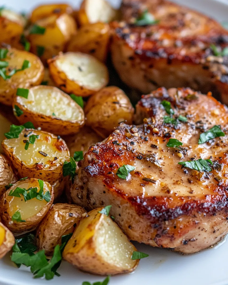 Classic Garlic Butter Pork Chops and Potatoes dish photo