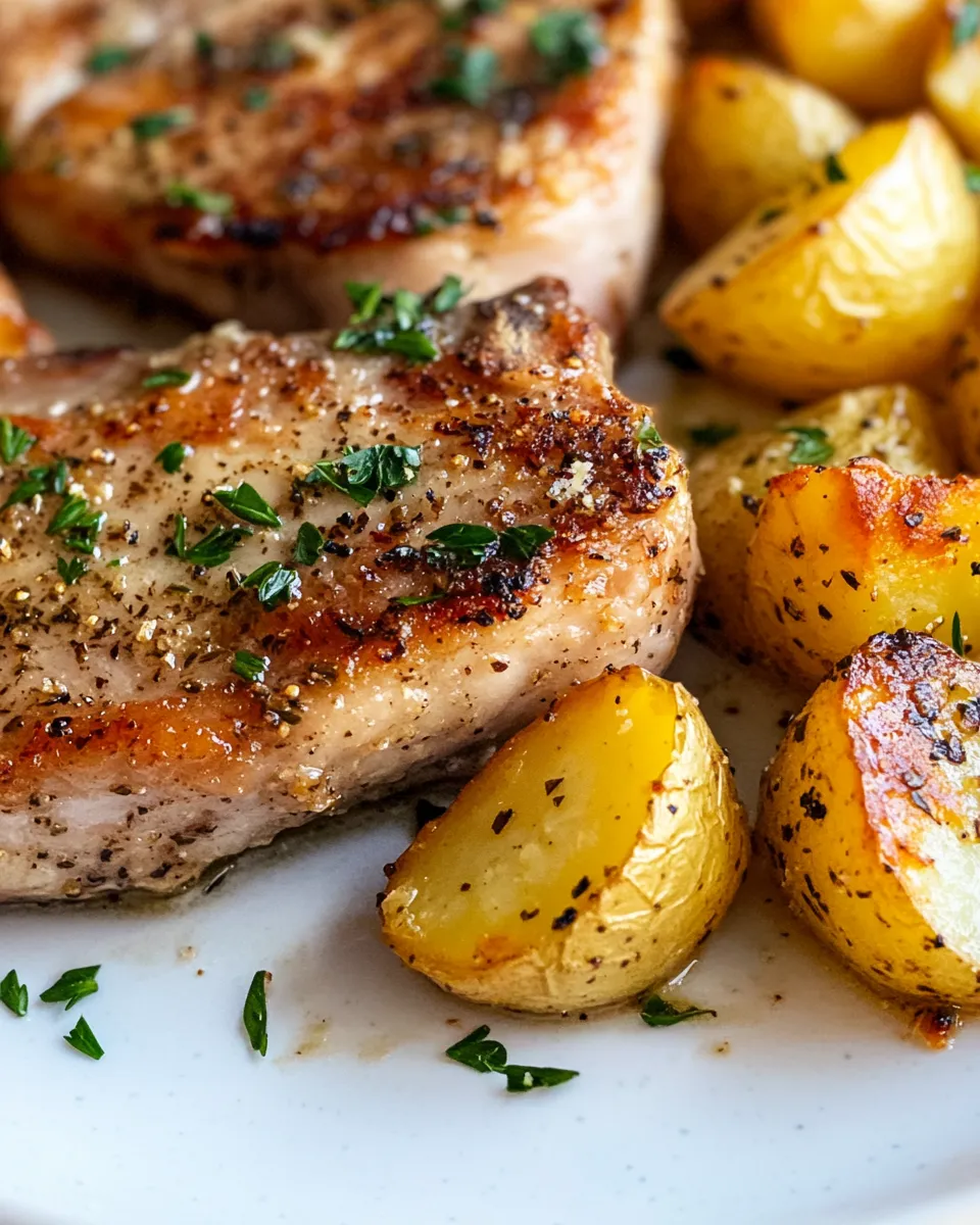 Delicious Garlic Butter Pork Chops and Potatoes plate image