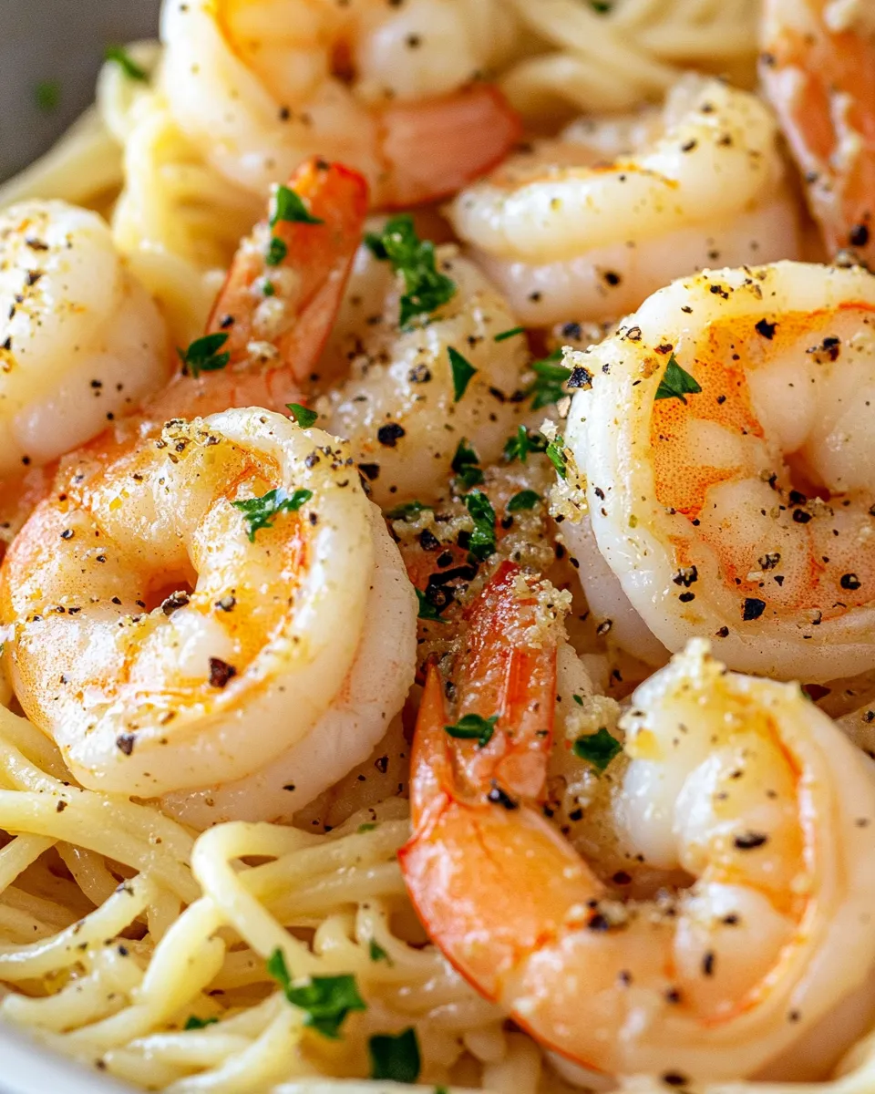 Delicious Garlic Butter Shrimp Scampi food shot