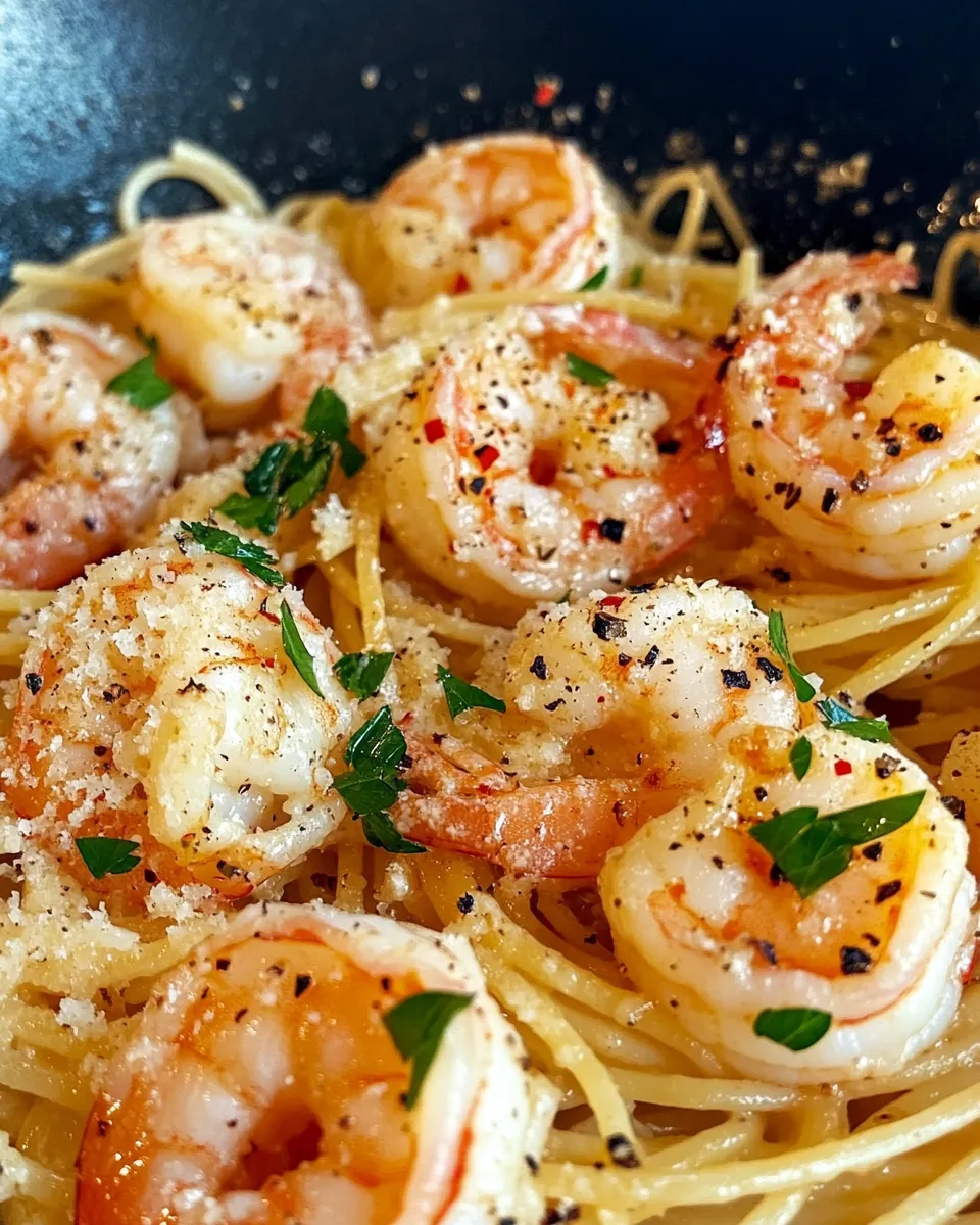 Easy Garlic Parmesan Shrimp Pasta food shot