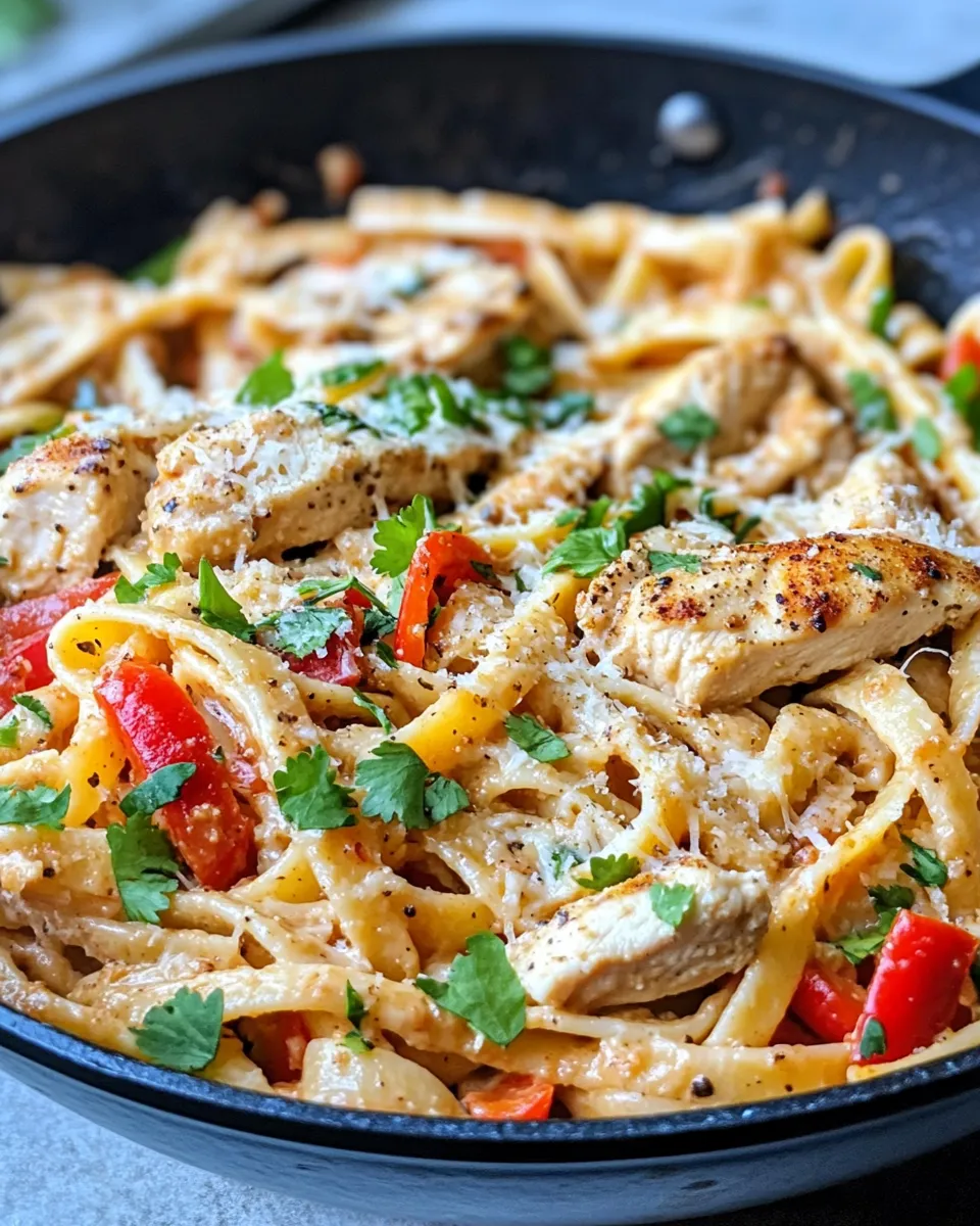 Easy Skillet Creamy Chicken Fajita Pasta food shot