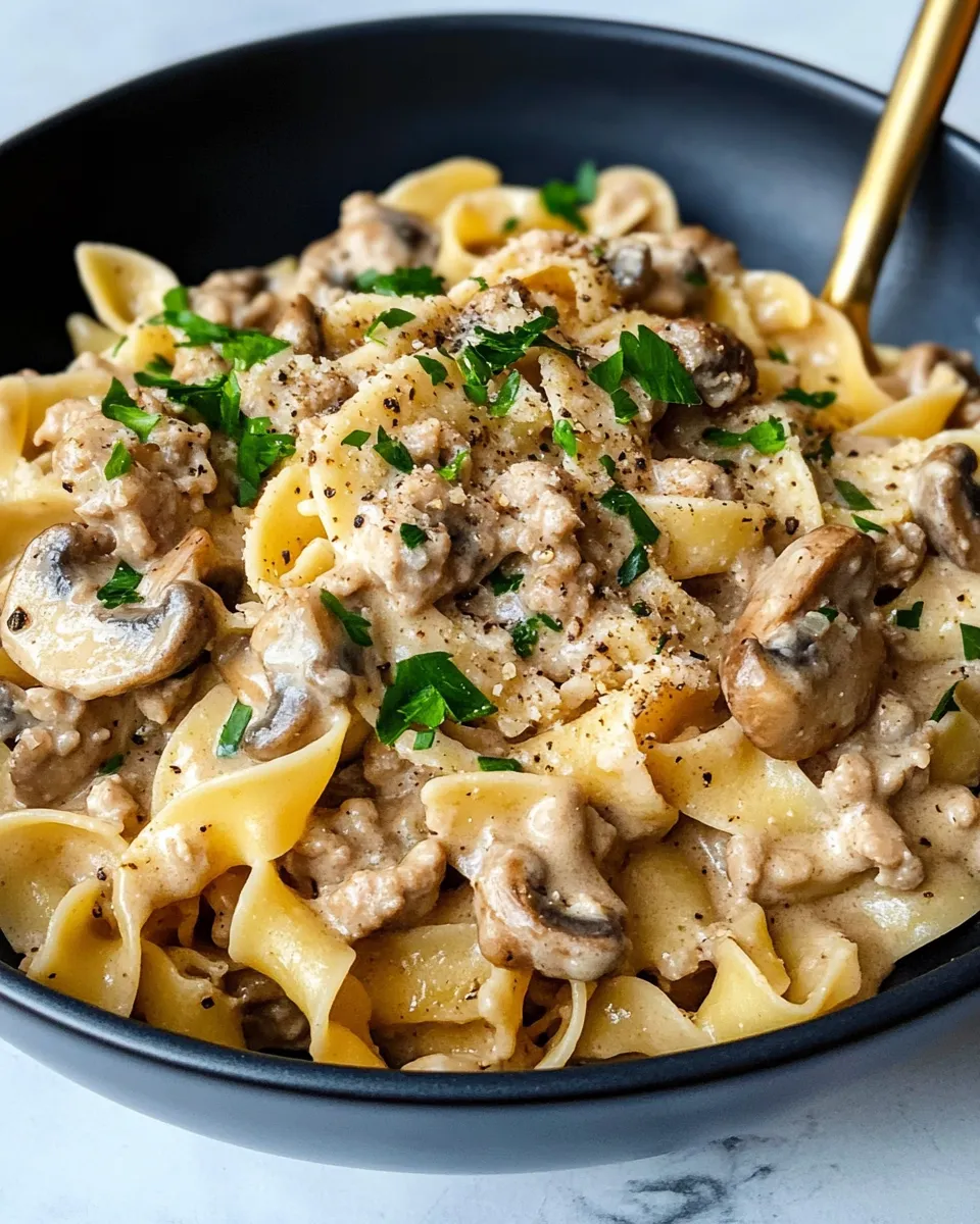 Easy Skillet Ground Turkey Stroganoff dish photo
