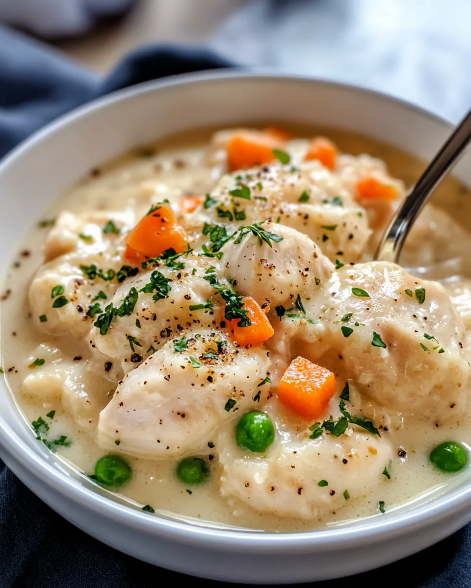 Easy Slow Cooker Chicken and Dumplings food shot