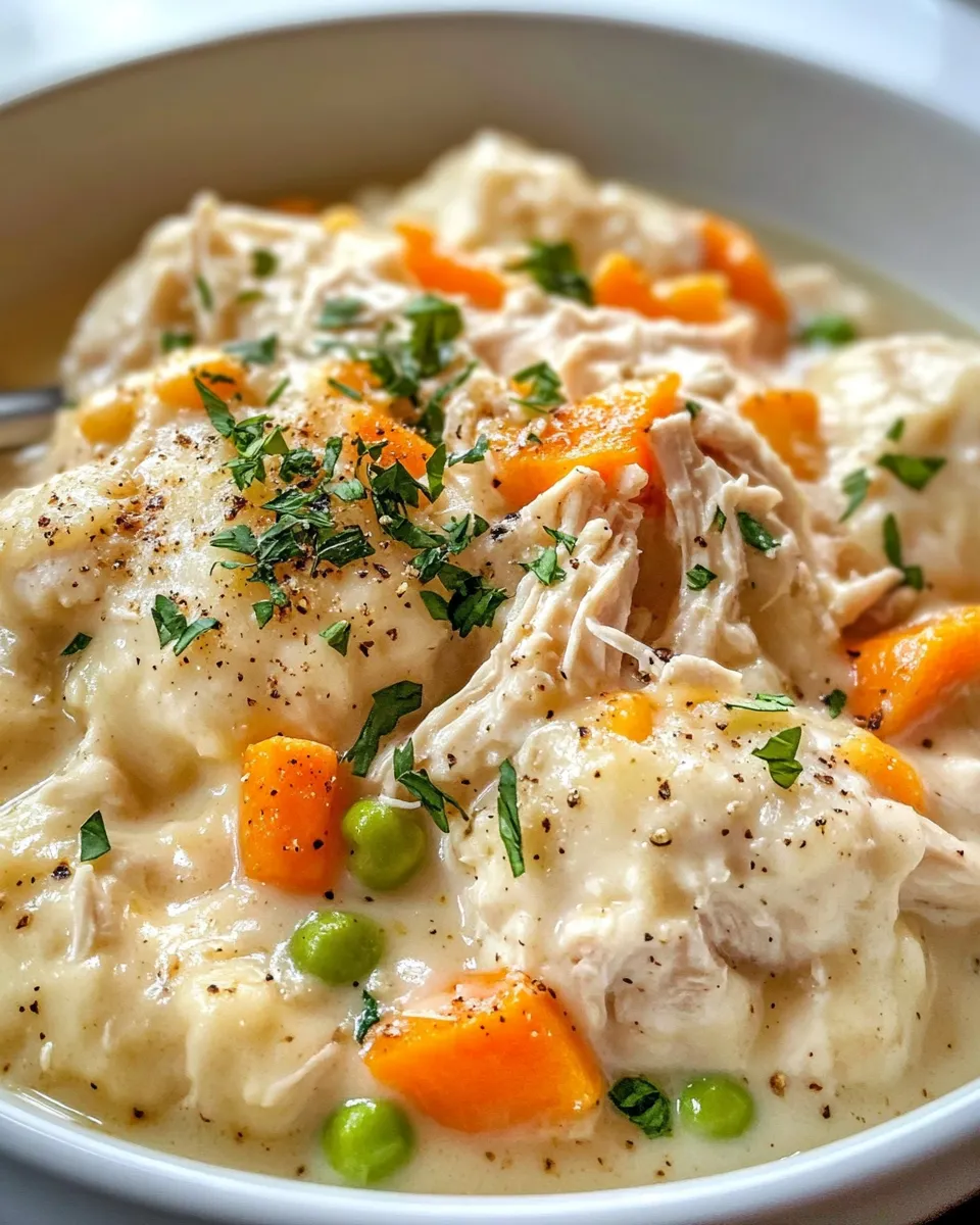 Delicious Slow Cooker Chicken and Dumplings plate image