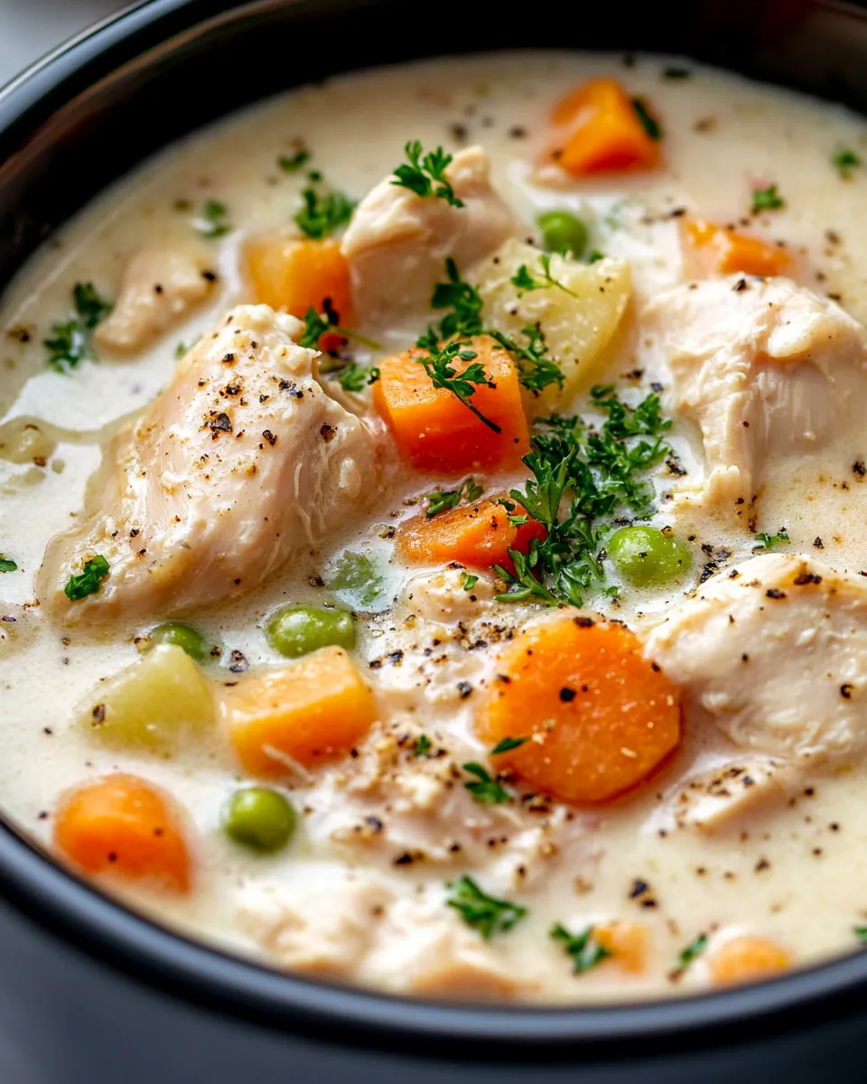 Easy Slow Cooker Creamy Chicken Stew food shot