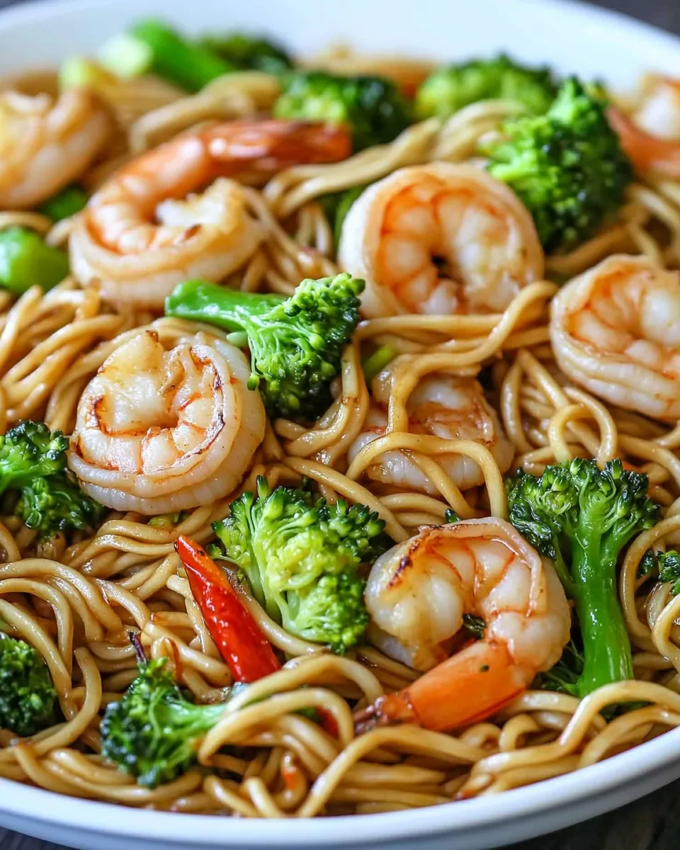 Quick 20-Minute Shrimp and Broccoli Lo Mein food shot
