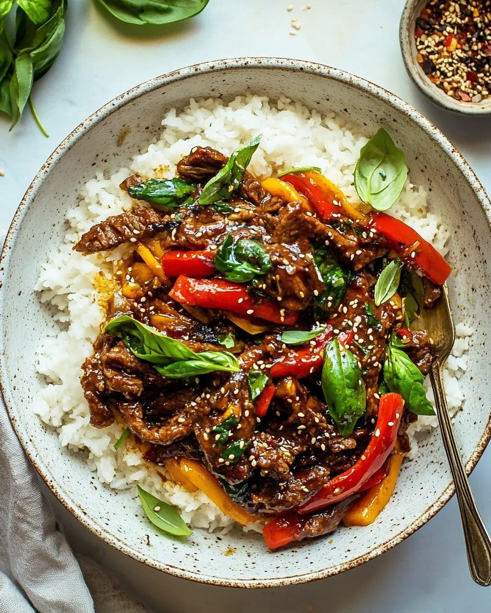 Quick 20 Minute Sesame Basil Beef Stir Fry. photo