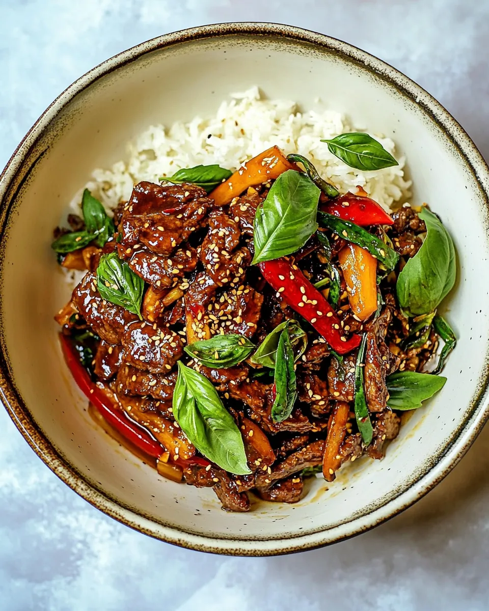 Homemade 20 Minute Sesame Basil Beef Stir Fry. recipe photo