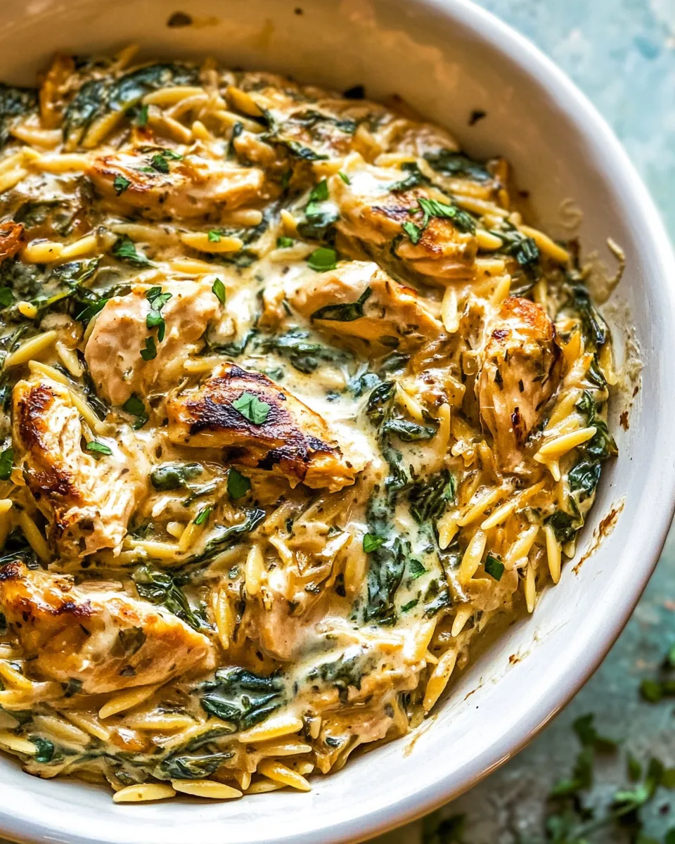Ultimate 25 Minute Spinach and Artichoke Chicken Orzo. picture
