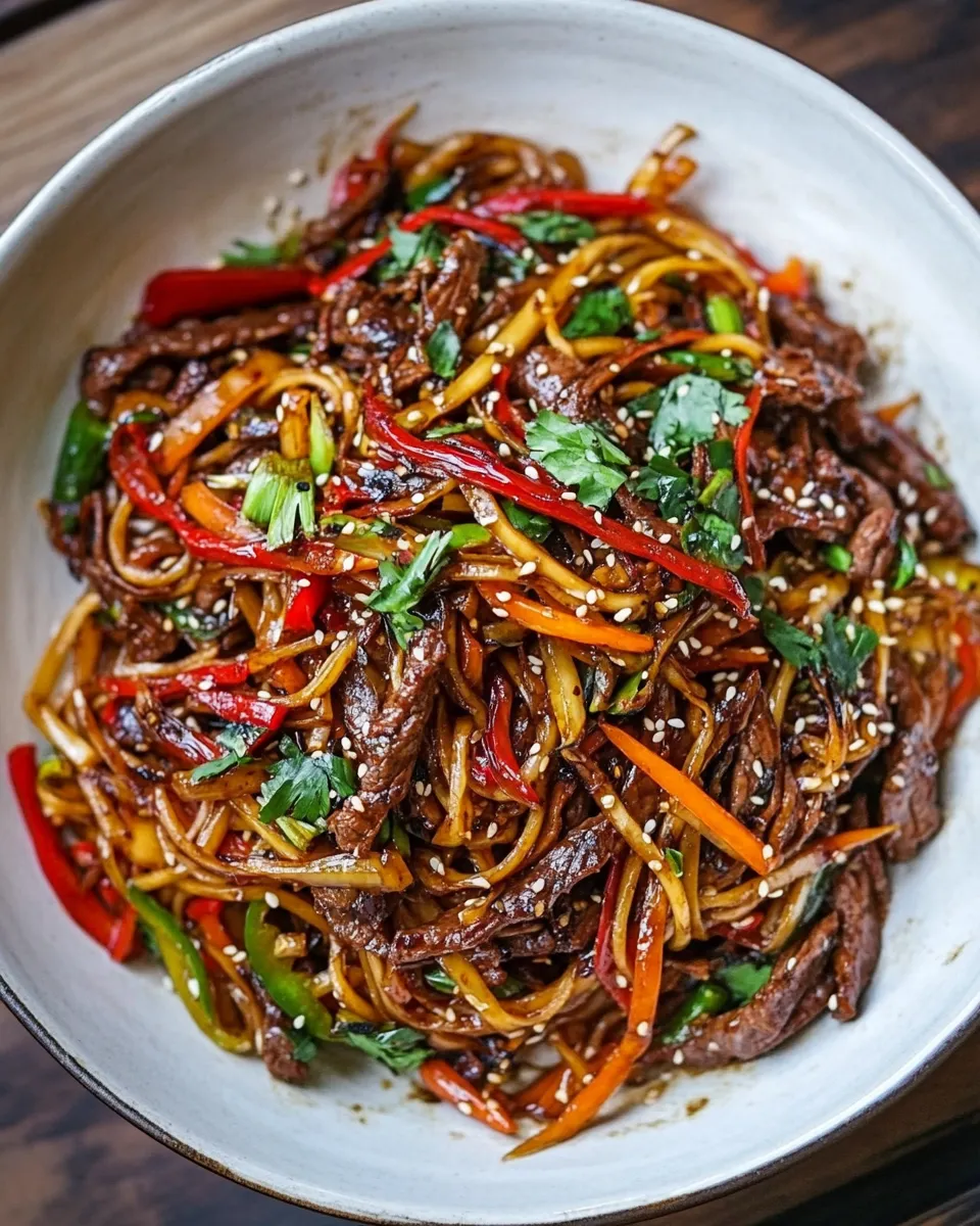 Fresh 30-Minute Stir Fried Korean Beef and Toasted Sesame Noodles. shot