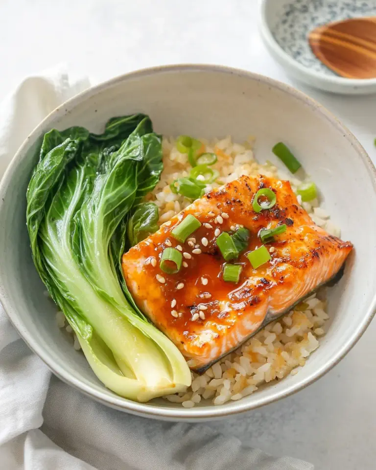 Easy 5-Minute Microwave Salmon Rice Bowl with Bok Choy photo