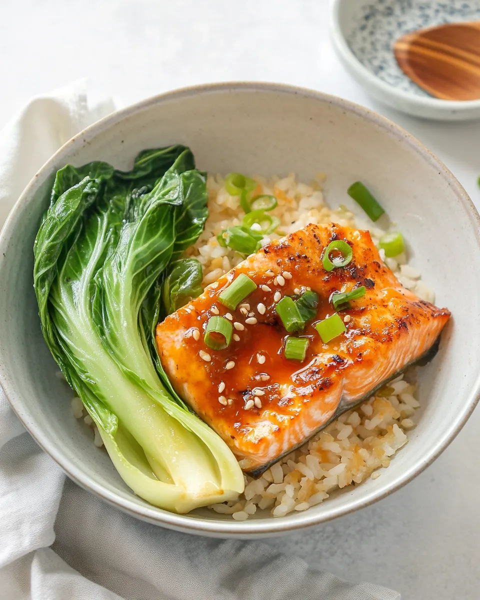 Easy 5-Minute Microwave Salmon Rice Bowl with Bok Choy photo
