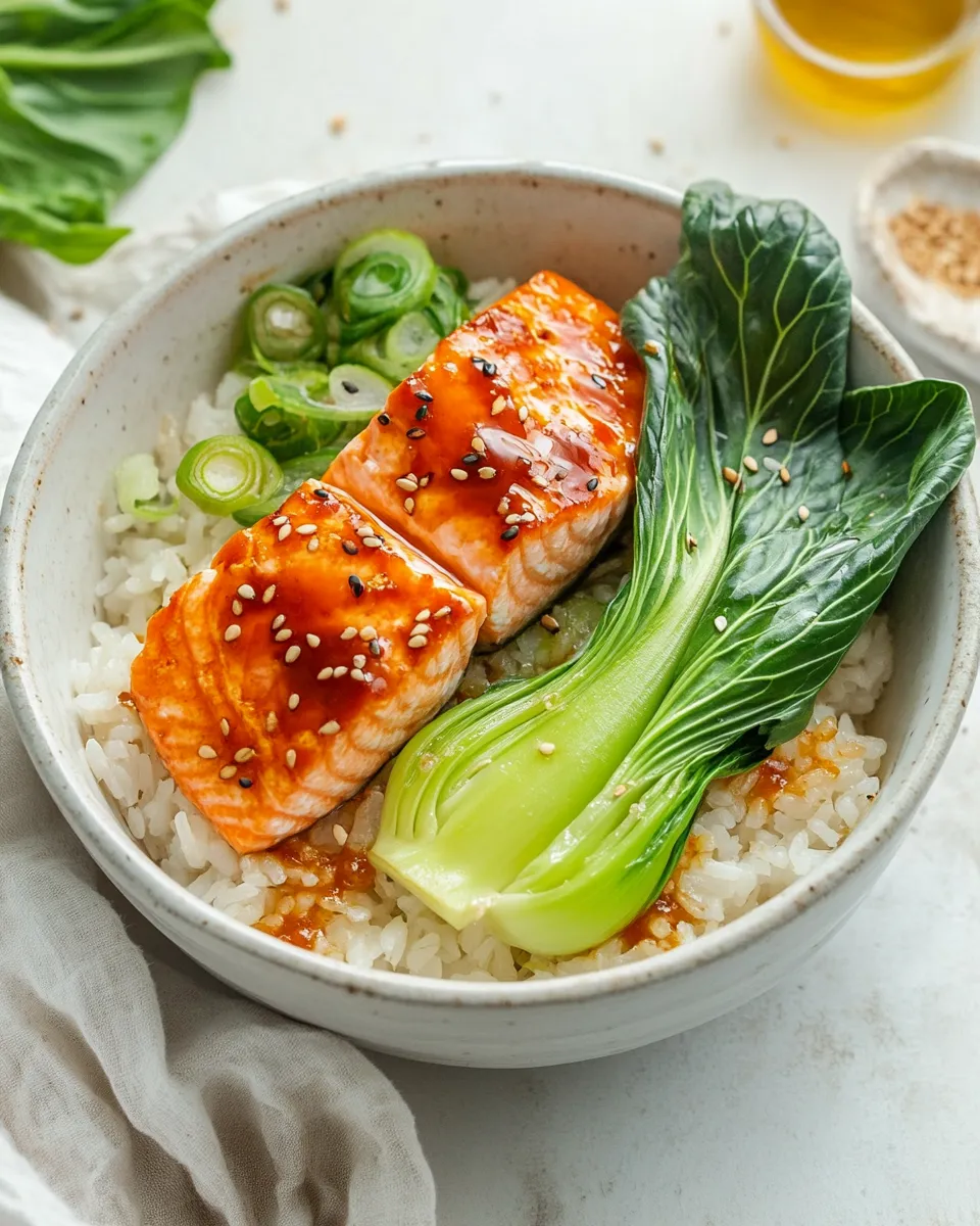 Delicious 5-Minute Microwave Salmon Rice Bowl with Bok Choy image