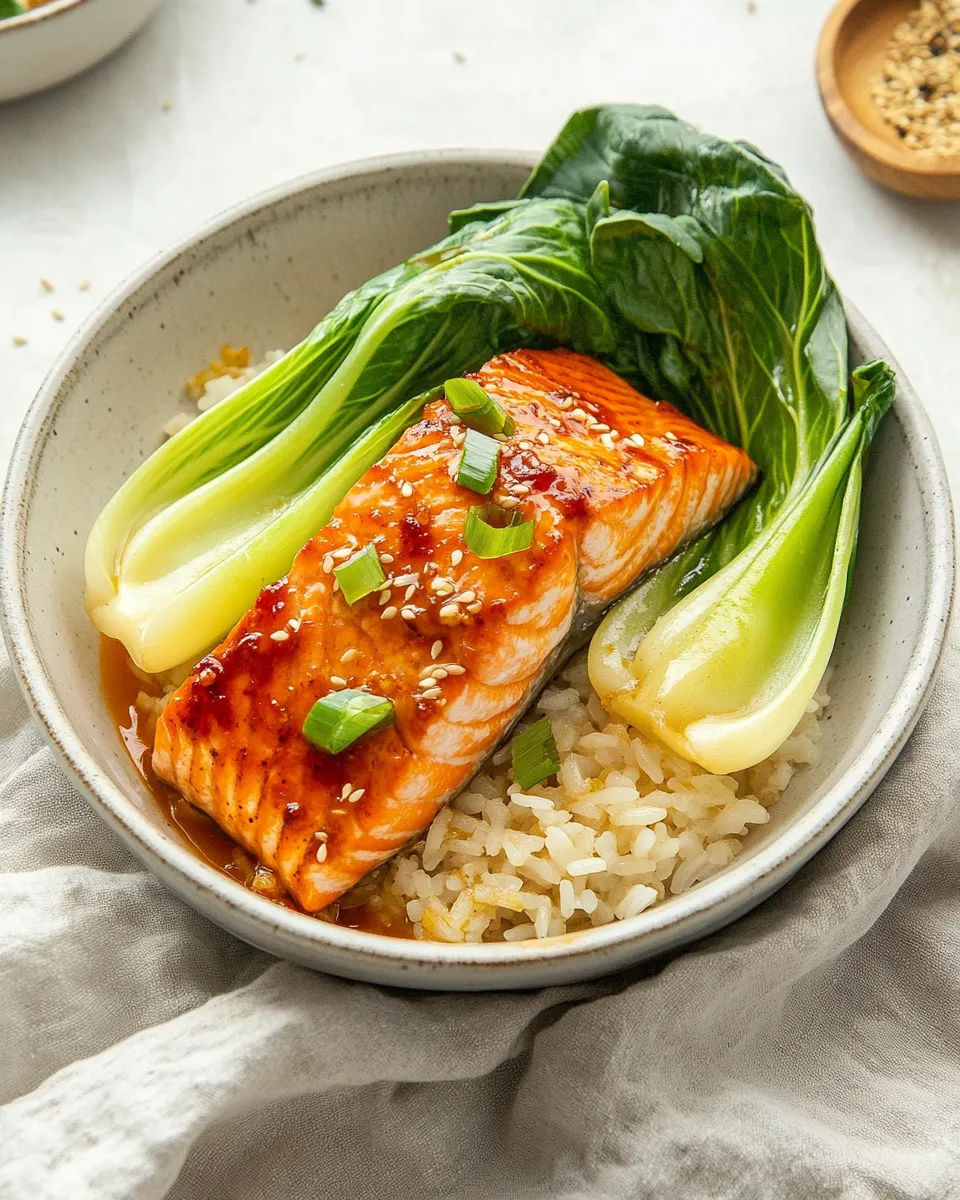 Quick 5-Minute Microwave Salmon Rice Bowl with Bok Choy recipe photo