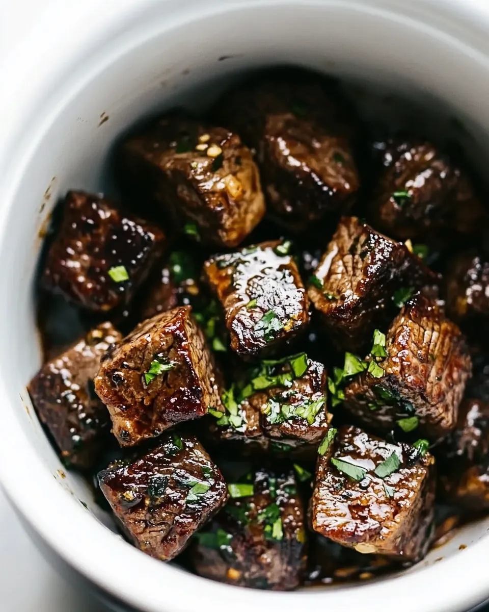 Savory Air Fryer Garlic Steak Bites food shot