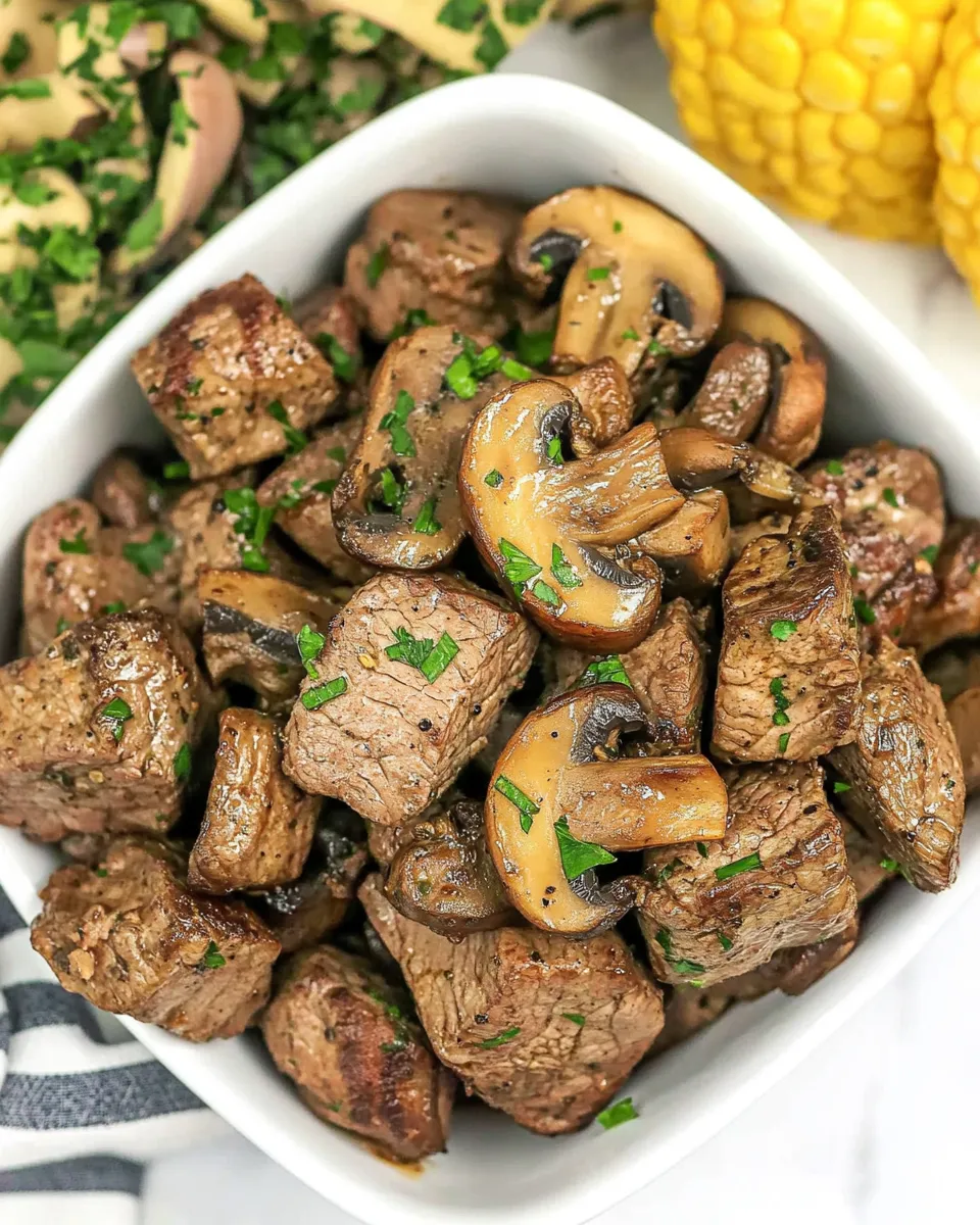 Savory Air Fryer Steak Tips & Mushrooms recipe photo