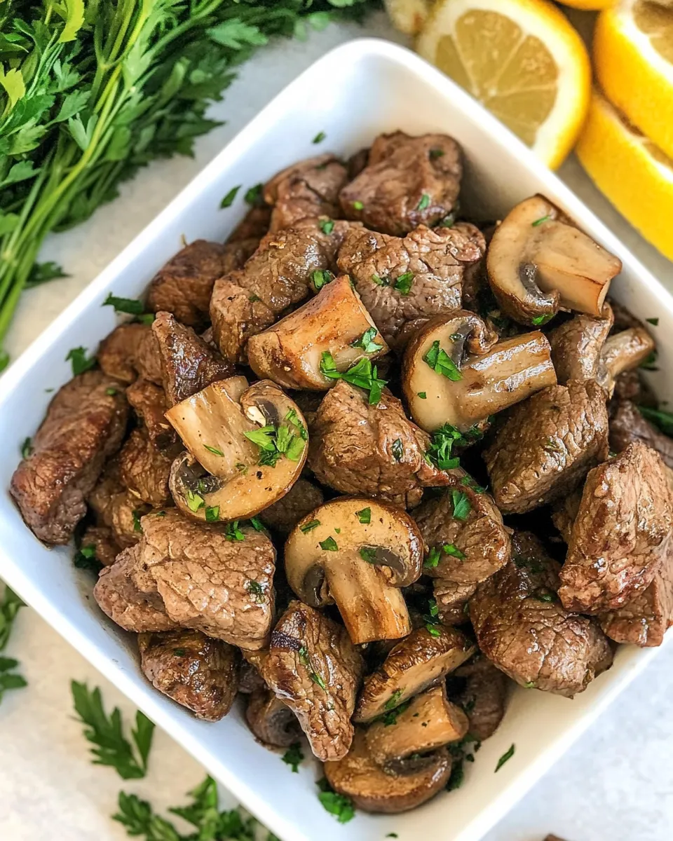 Tasty Air Fryer Steak Tips & Mushrooms dish photo