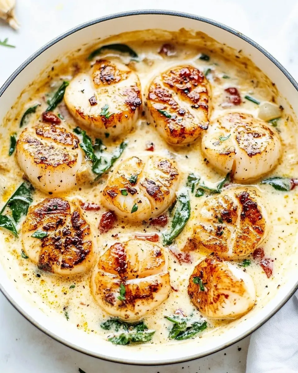 Easy Amazing Creamy Tuscan Garlic Scallops shot