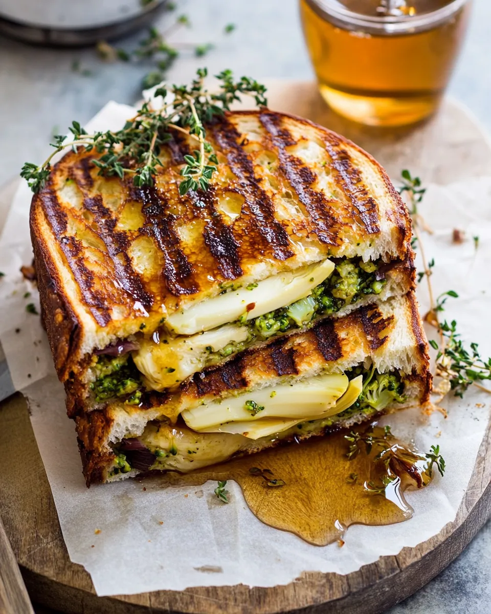 Best Artichoke and Broccoli Pesto Brie Panini with Thyme Honey. photo