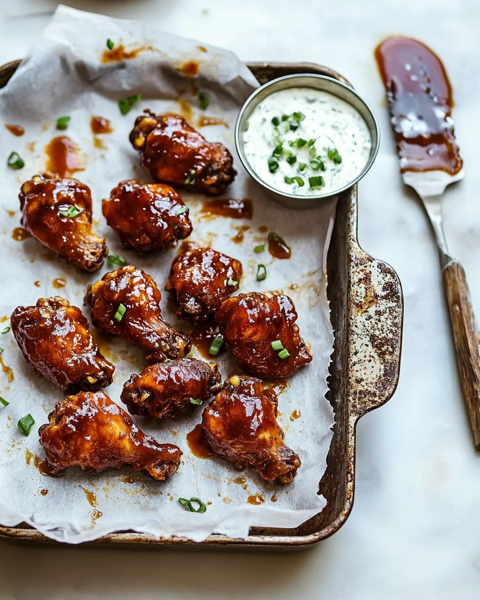 Sweet Baked Boneless Honey BBQ Chicken Wings with Spicy Ranch. image