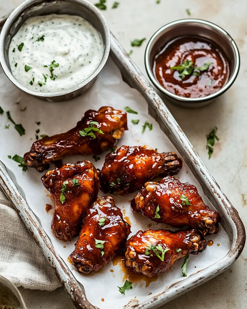 Delicious Baked Boneless Honey BBQ Chicken Wings with Spicy Ranch. image