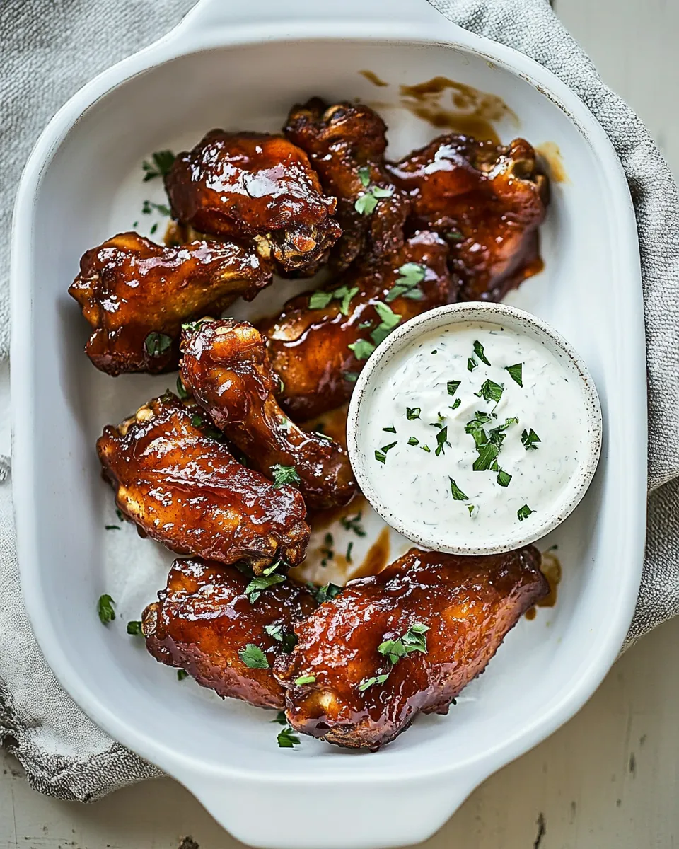 Simple Baked Boneless Honey BBQ Chicken Wings with Spicy Ranch. photo