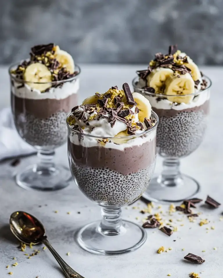 Easy Banana and Chocolate Chia Cream Pie Parfaits. recipe image