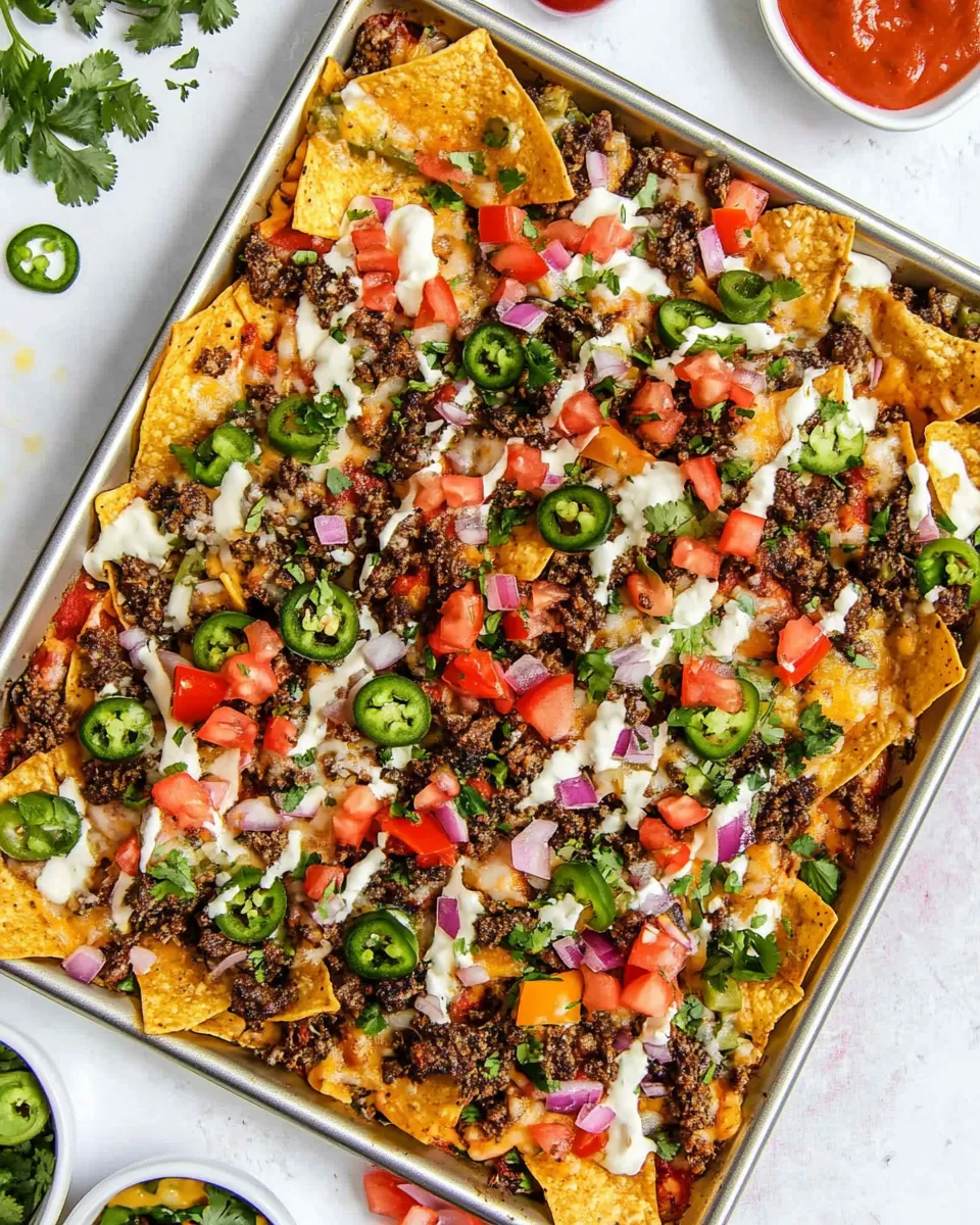Savory Beef Sheet Pan Nachos Recipe dish photo