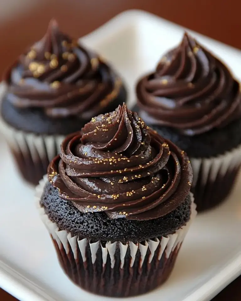 Homemade Black & Gold Dark Chocolate Caramel Cupcakes photo
