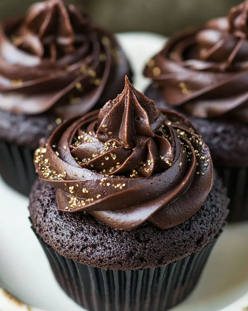 Delicious Black & Gold Dark Chocolate Caramel Cupcakes image