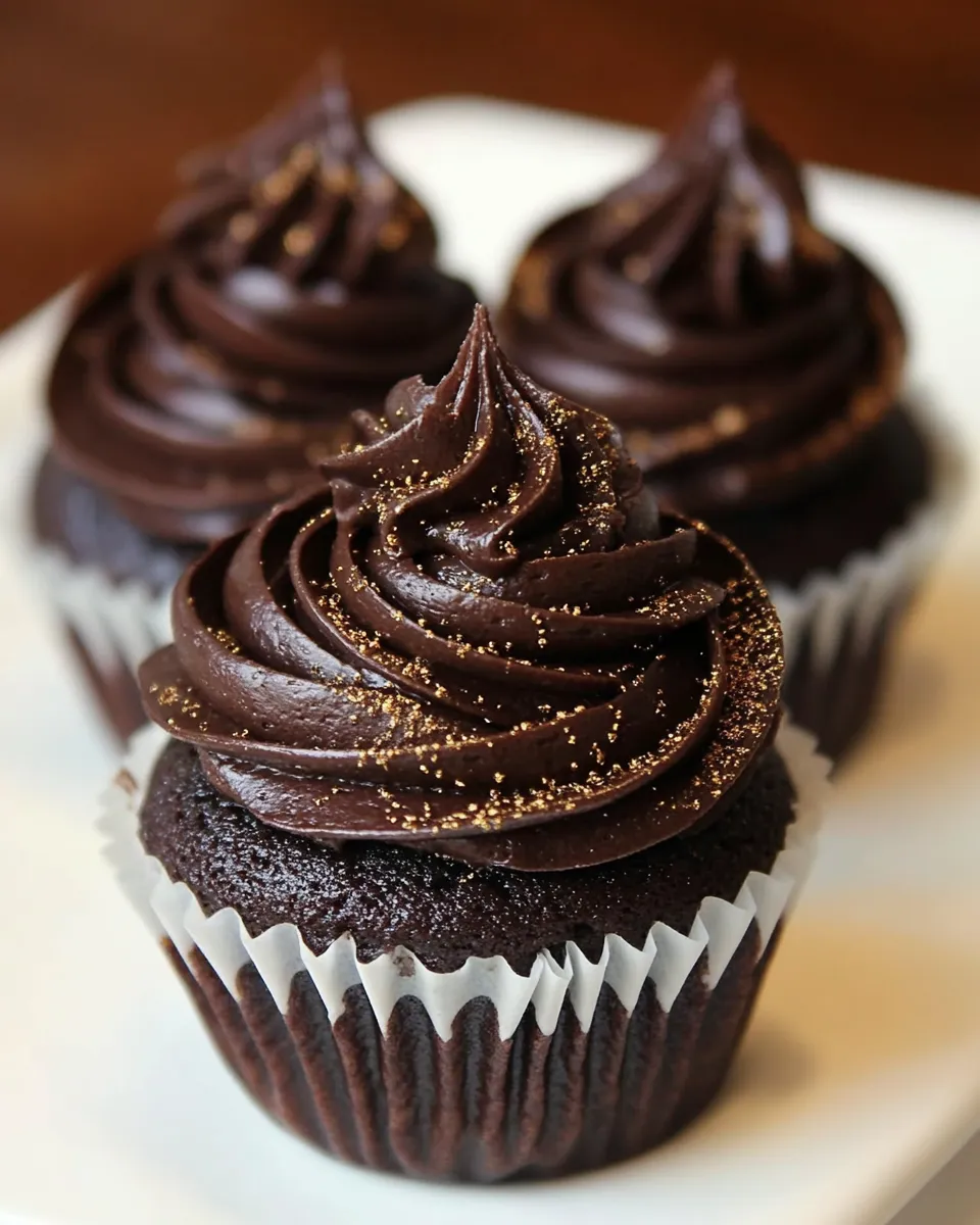 Easy Black & Gold Dark Chocolate Caramel Cupcakes recipe photo