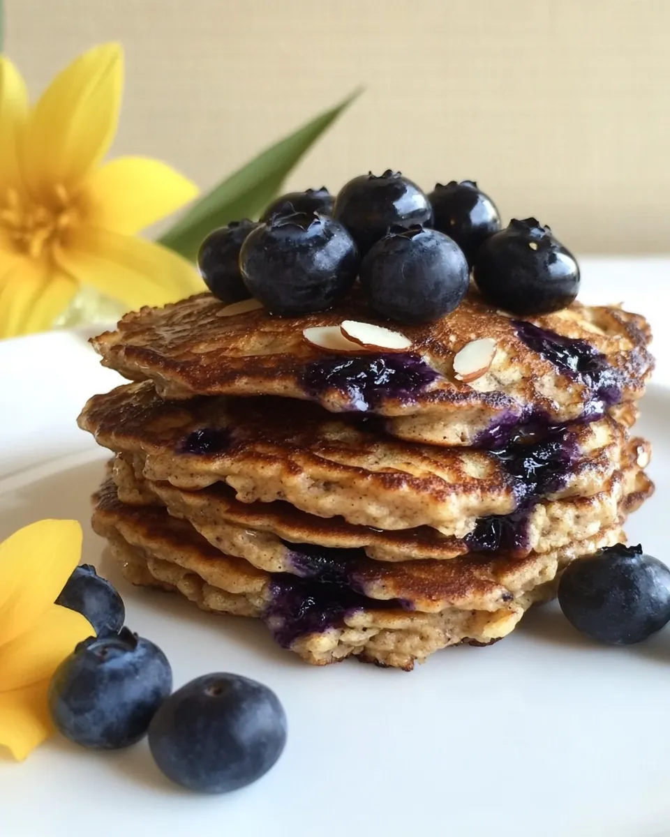 Healthy Blueberry Almond Protein Pancakes image