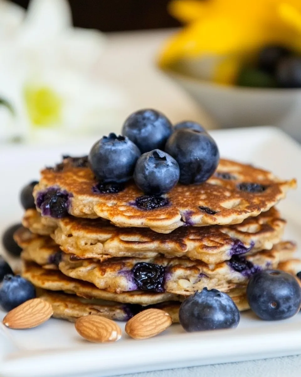 Quick Blueberry Almond Protein Pancakes shot