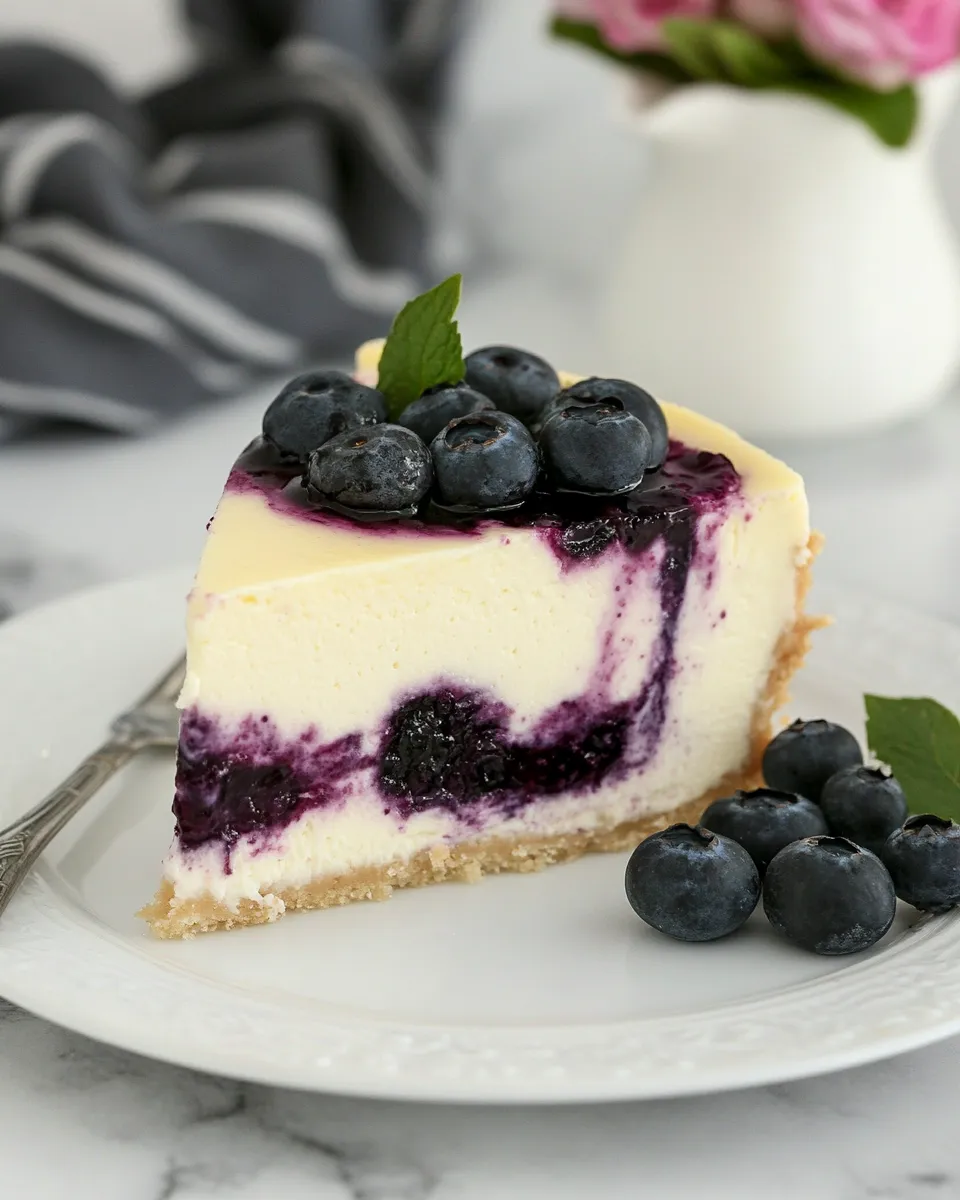 Homemade Blueberry Swirl Cheesecake photo