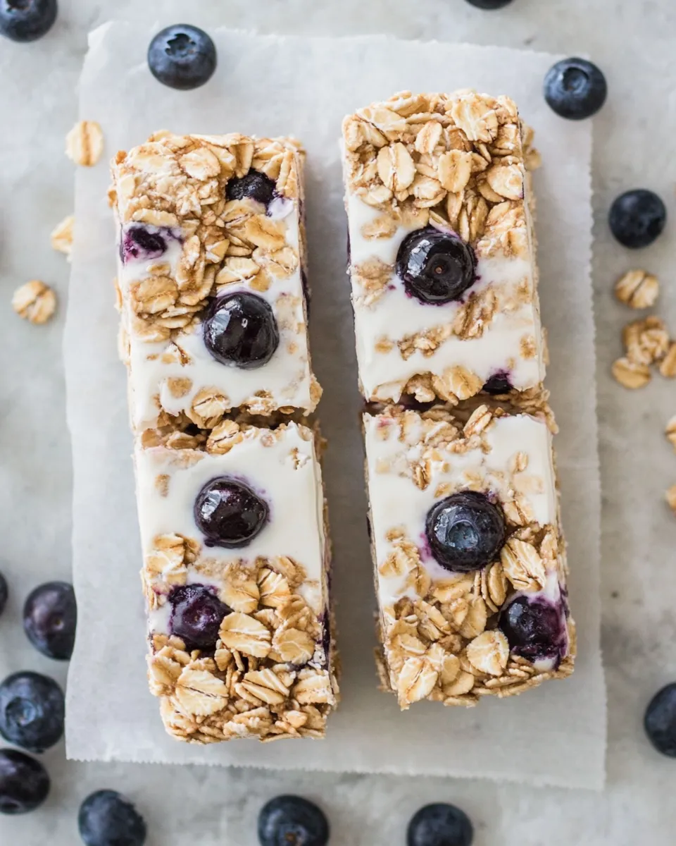Savory Blueberry Vanilla Greek Yogurt Granola Bars. recipe photo