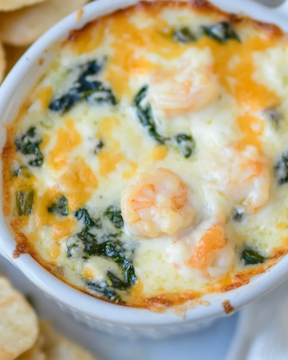 Delicious Cheesy Shrimp and Spinach Dip shot