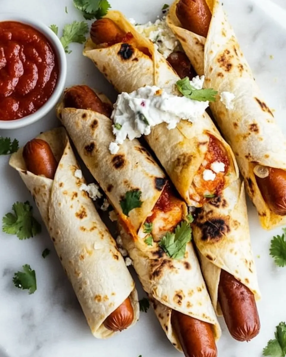 Easy Cheesy Wrapped Hot Dog Tortilla Taquitos Air Fryer OR Baked image