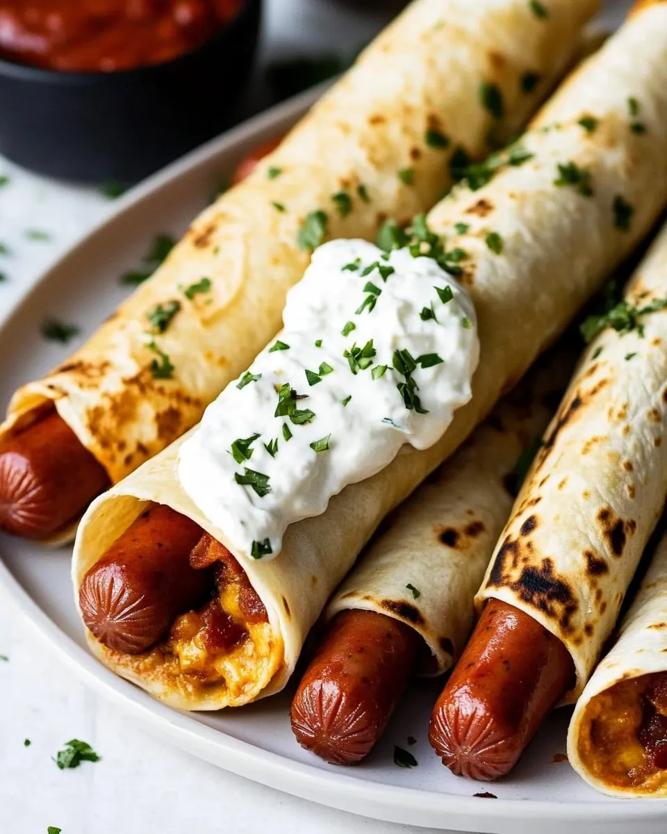 Delicious Cheesy Wrapped Hot Dog Tortilla Taquitos Air Fryer OR Baked recipe photo