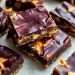 Fresh Chewy Chocolate Peanut Butter Crunch Bars. picture
