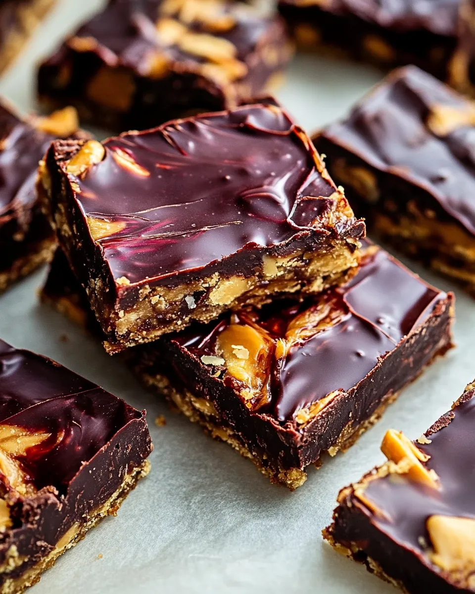 Fresh Chewy Chocolate Peanut Butter Crunch Bars. picture