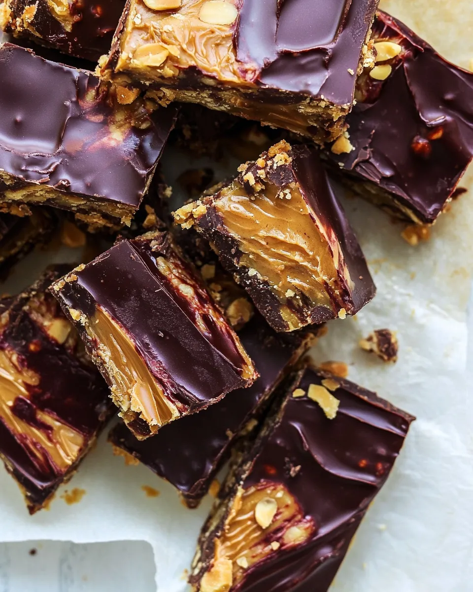 Easy Chewy Chocolate Peanut Butter Crunch Bars. recipe photo
