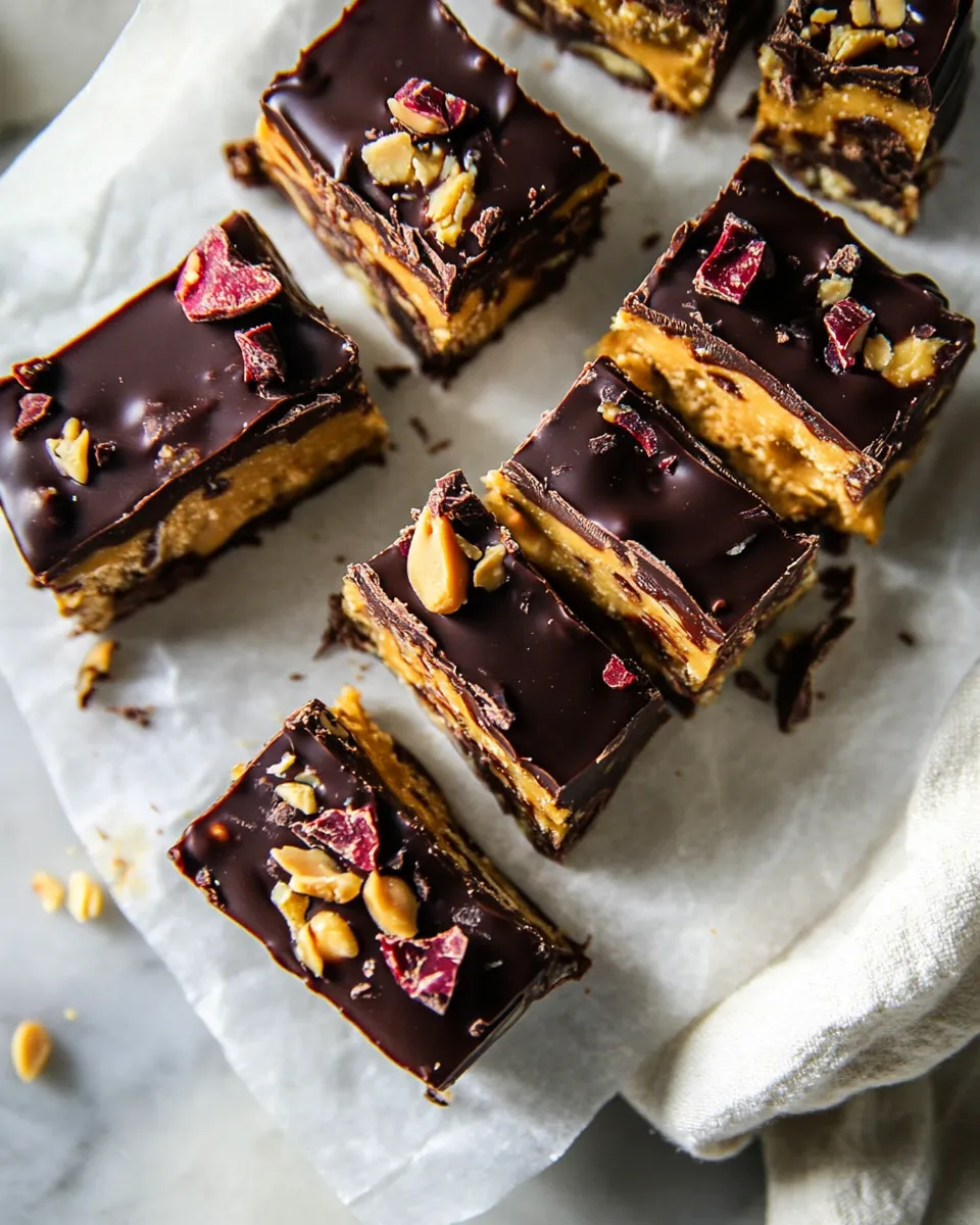Delicious Chewy Chocolate Peanut Butter Crunch Bars. shot