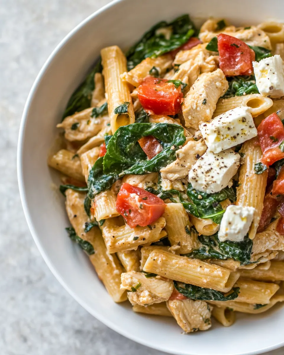 Homemade Chicken Feta Spinach Pasta recipe photo