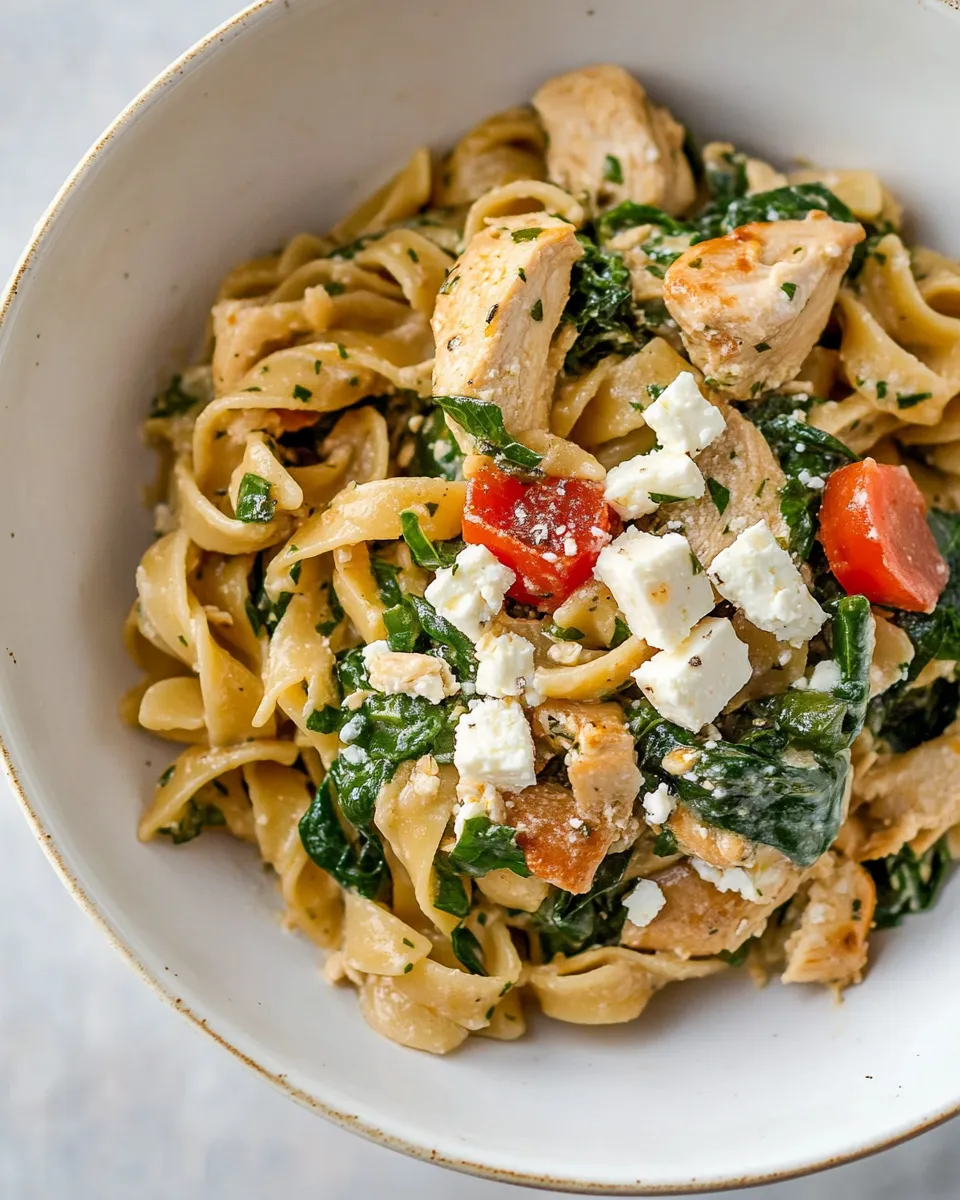 Quick Chicken Feta Spinach Pasta dish photo