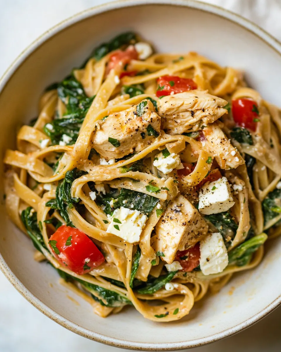 Delicious Chicken Feta Spinach Pasta image