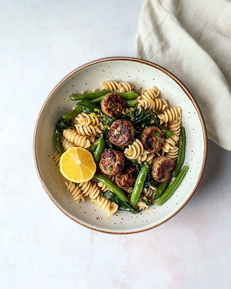 Classic Chicken Sausage Pasta with Spinach, Lemon, and Green Beans image