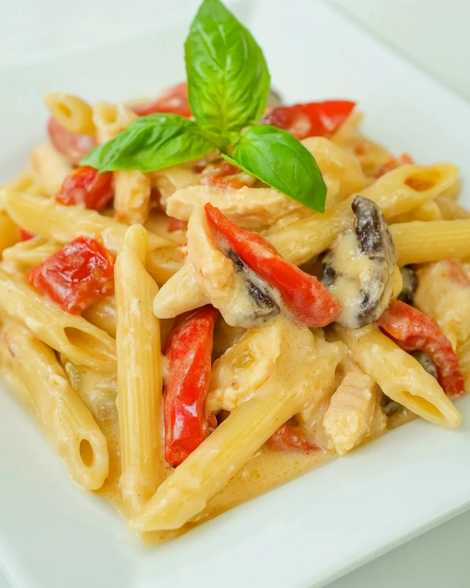Homemade Chicken and Vegetable Penne Alfredo photo