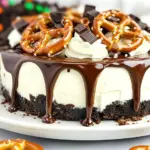 Homemade Chocolate Covered Pretzel No Bake Cheesecake photo